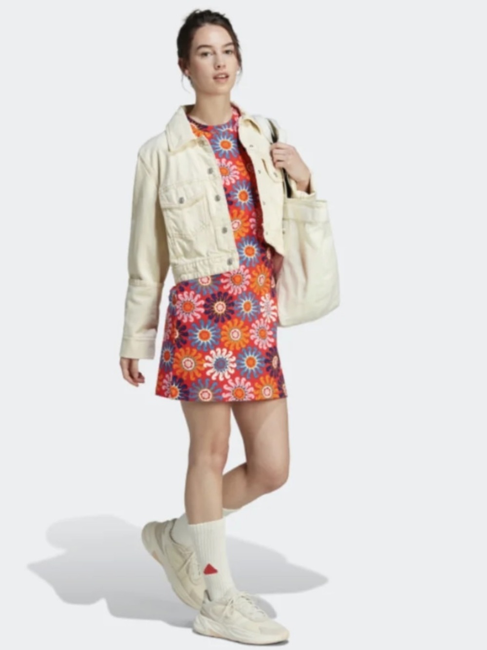FARM Rio Vibrant Floral Print Short Sleeve Shirt Dress Adidas Collaboration - Picture 4 of 5